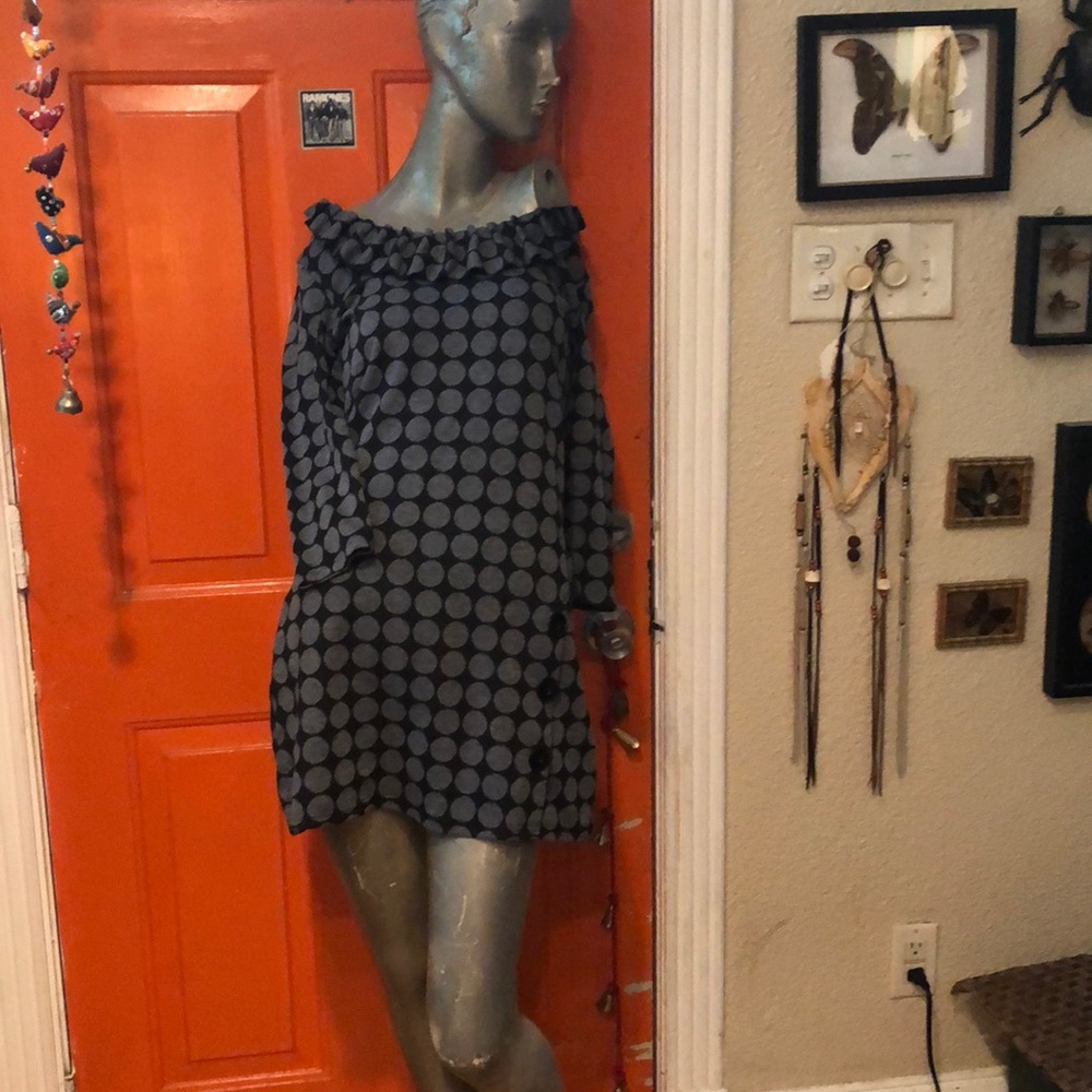 Grey and black polka dot dress